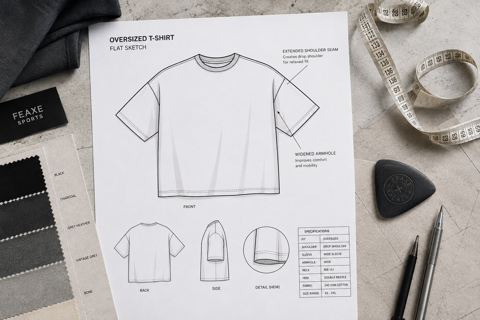 drop shoulder pattern grading tech pack measurements